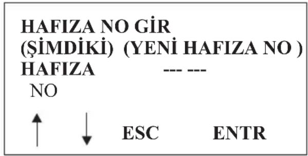 HAFIZA NO GİR (ŞİMDİKİ) (YENİ HAFIZA NO ) HAFIZA NO ↑ ↓ ESC ENTR