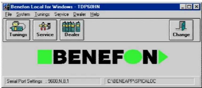 Benefon Local for Windows - TDP60HN File System Tunings Service Dealer Help Tunings Service Dealer Change BENEFON Serial Port Settings : 9600,N,8,1 C:\BENEAPP\SPICALOC
