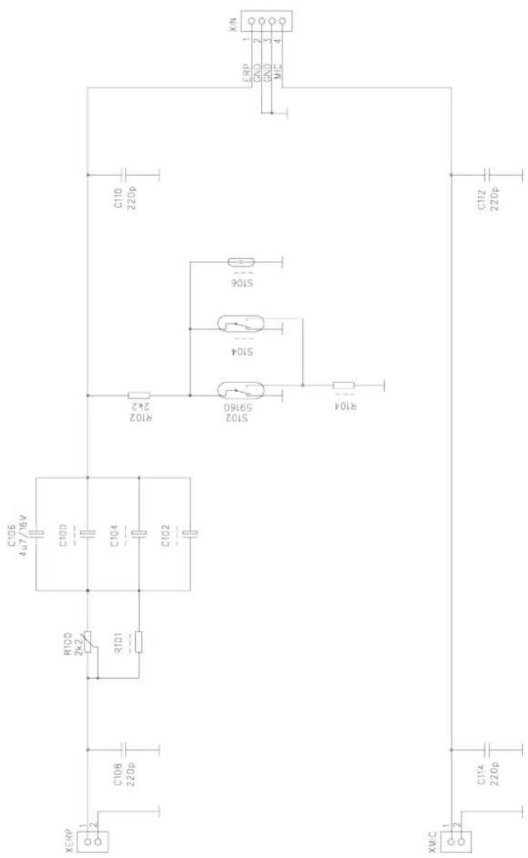 XERP 1 2 C108 220p R100 2k2 R101 C106 4u7/16V C100 C104 C102 R102 2k2 S102 59160 S104 S106 R104 C110 220p ERP GND 2 GND 3 MIC 4 X/N XM/C 1 2 C114 220p C112 220p