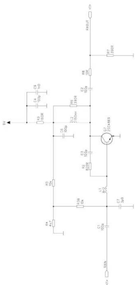 5V R4 4x7 R5 10k C6 100p L2 3150HH R6 390R C2 100p R8 10R RXOUT R1N C1 100p L1 8x2 C7 3p9 C3 100p C7 25C4869 R7 390R