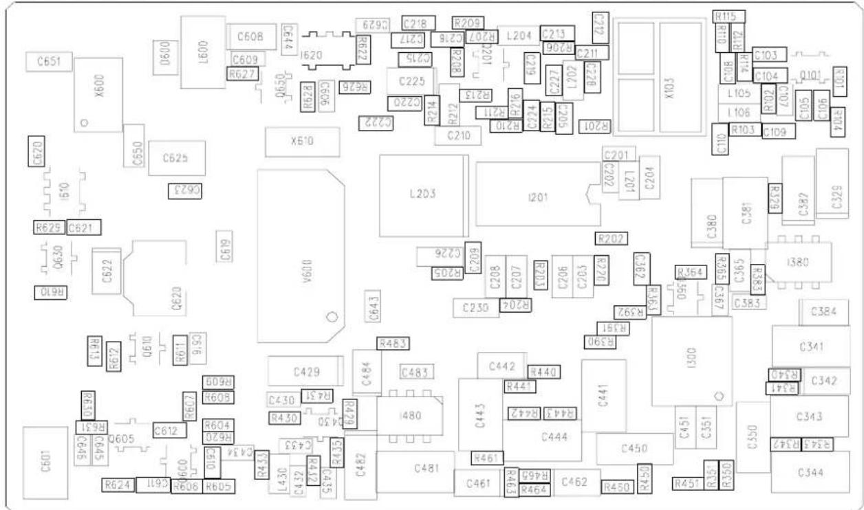 Technical diagram with labeled components and alphanumeric codes, likely representing a mechanical or electronic component layout.