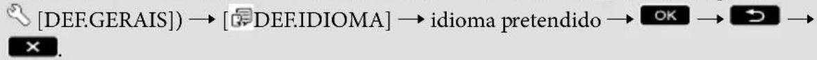 [DEF.GERAIS]) → [DEF.IDIOMA] → idioma pretendido → OK → ↻ → ×.