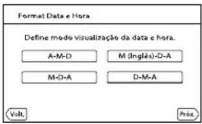 Format Data e Hora Define modo visualização da data e hora. A-M-D M (Inglês)-D-A M-D-A D-M-A Volt. Prós.