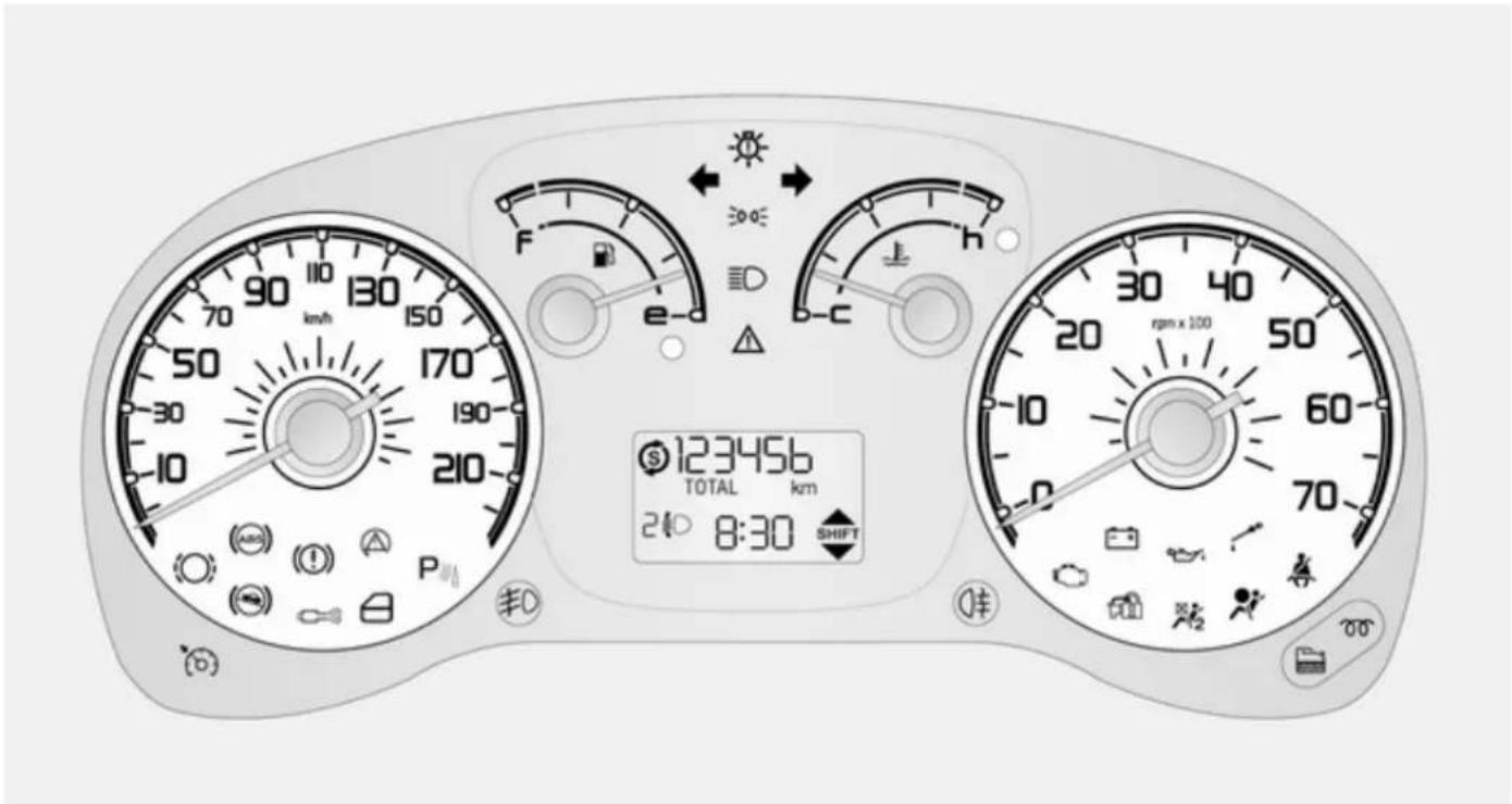 90 km/h 70 50 30 10 P e F 30 D h b-c 123456 TOTAL km 2:00 8:30 SHIFT rpm x 100