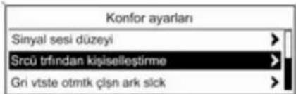 Konfor ayarları Sinyal sesi düzeyi Srcü trifindan kişiselleştirme Gri vtste otmtk CNSN ark slick