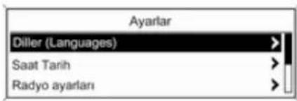 Ayarlar Diller (Languages) Saat Tarih Radyo ayarları