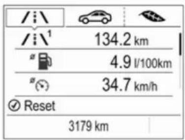 /i\ / i \ ^1 134.2 km α 4.9 l/100km α ( ) 34.7 km/h ✓ Reset 3179 km