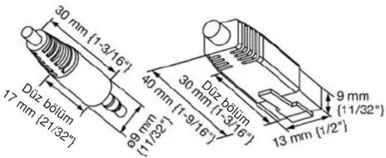 30 mm {1-3/16"} 40 mm {1-9/16"} Ø9 mm {11/32"} Düz böüm 17 mm {21/32"} Düz böüm 30 mm {1-3/16"} 9 mm {11/32"} 13 mm {1/2"}