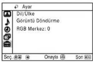 Ayar Dil/Ulke Görüntü Döndürme RGB Merkez: 0 Soç. Onayla Son