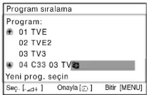 Program siralama Program: 01 TVE 02 TVE2 03 TV3 04 C33 03 TV Yeni prog. seçin Sec. [Δ+] Onayla[∅] Bitir [MENU]