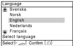 Language Svenska Norsk English Nederlands Français Select language Select [→] Confirm [→]
