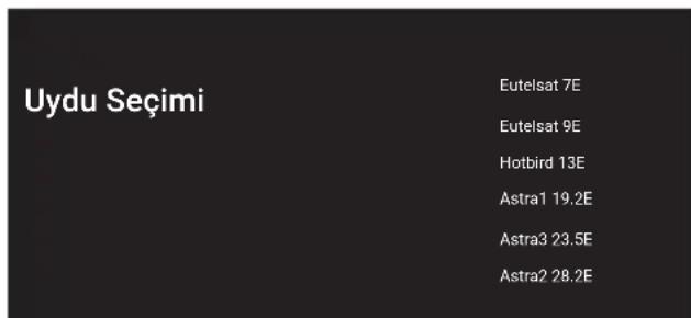 Uydu Seçimi Eutelsat 7E Eutelsat 9E Hotbird 13E Astra1 19.2E Astra3 23.5E Astra2 28.2E