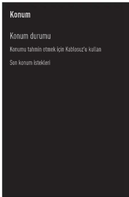 Konum Konum durumu Konumu tahmin etmek için Kablosuz'u kullan Son konum istekleri