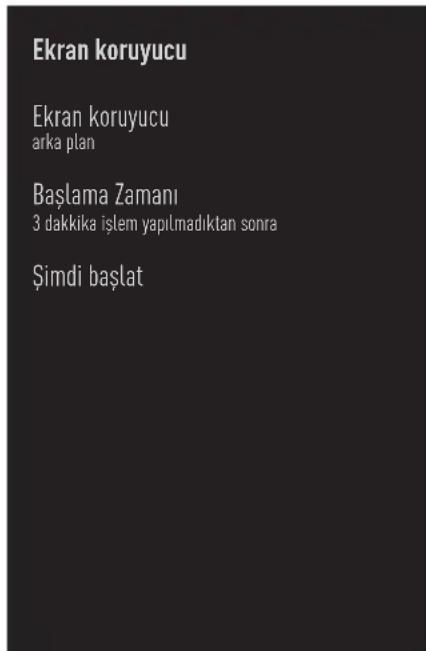 Ekran koruyucu Ekran koruyucu arka plan Başlama Zamanı 3 dakkika işlem yapılmadıktan sonra Şimdi başlat