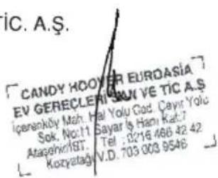 HOOVER WDXA 4118AH/1-17 - Satılan mala ilişkin olarak düzenlenen faturalar garanti belgesi yerine geçmez. - 1