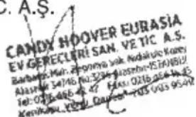 HOOVER HRE 9N2TE-17 - Satılan mala ilişkin olarak düzenlenen faturalar garanti belgesi yerine geçmez. - 1