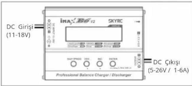 DC Girişi (11-18V) İMA:36 V2 SKYRC SATTPMDD DEC INC ENTER Professional Balance Charger / Discharger DC Çikişi (5-26V / 1-6A)