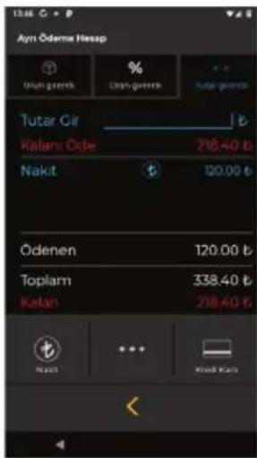Ayn Ödeme Heap Ushı gerek Ushı gerek Tutar Gir Kalam Öde 218.40 € Nakit 120.00 € Ödenen 120.00 € Toplam 338.40 € Kalan 218.40 € Kashı Kam