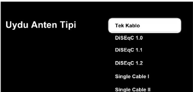 Uydu Anten Tipi Tek Kablo DiSEqC 1.0 DiSEqC 1.1 DiSEqC 1.2 Single Cable I Single Cable II