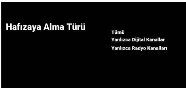 Hafızaya Alma Türü Tümü Yanlızca Dijital Kanallar Yanlızca Radyo Kanalları