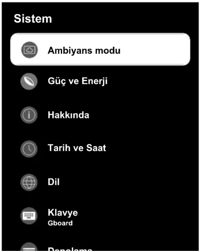Sistem Ambiyans modu Güç ve Enerji Hakkında Tarih ve Saat Dil Klavye Gboard Panorama