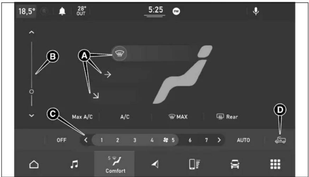 18,5° 28° OUT 5:25 FM B A C Max A/C A/C MAX Rear D OFF 1 2 3 4 5 6 7 > AUTO Comfort