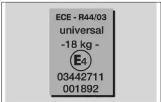 ECE - R44/03 universal -18 kg - E4 03442711 001892