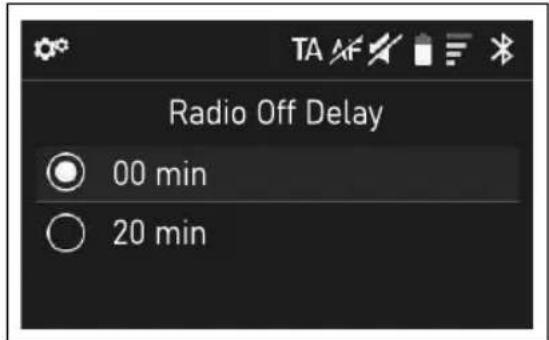Radio Off Delay 00 min 20 min