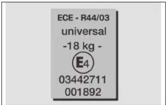 ECE - R44/03 universal -18 kg - E4 03442711 001892
