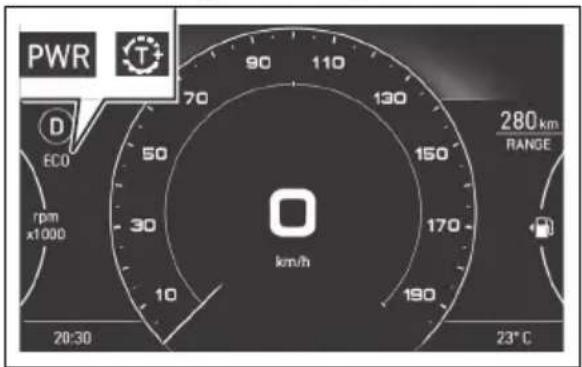 PWR D ECO 50 rpm x1000 30 10 20:30 90 110 70 130 150 170 190 km/h 280 km RANGE 23°C