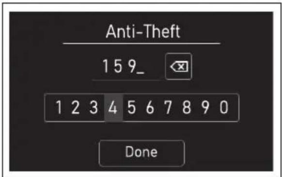 Anti-Theft 159_ 1 2 3 4 5 6 7 8 9 0 Done