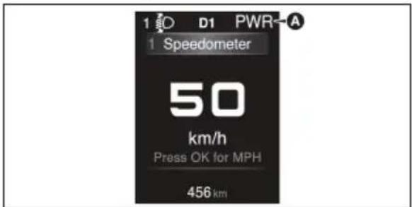 1 D1 PWR-A 1 Speedometer 50 km/h Press OK for MPH 456 km
