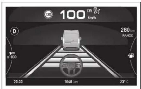 130 100 135 km/h D rpm x1000 280 LTR RANGE 20.30 1068 km 23° C