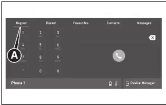 Keypad Recent Favourites Contacts Messages 1 2 3 4 5 6 7 8 9 0 # Phone 1 Device Manager