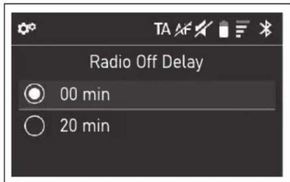 Radio Off Delay 00 min 20 min