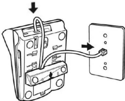 Diagram showing cable connection between a device and a wall socket, with directional arrows indicating cable movement.