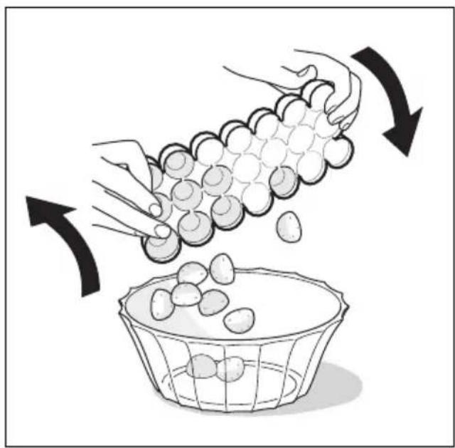 Illustration of hands pouring and falling eggs into a bowl, with arrows indicating direction (no text or symbols)
