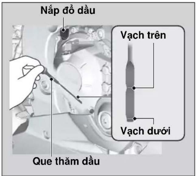 Nắp đồ dầu Que thăm dầu Vạch trên Vạch dưới