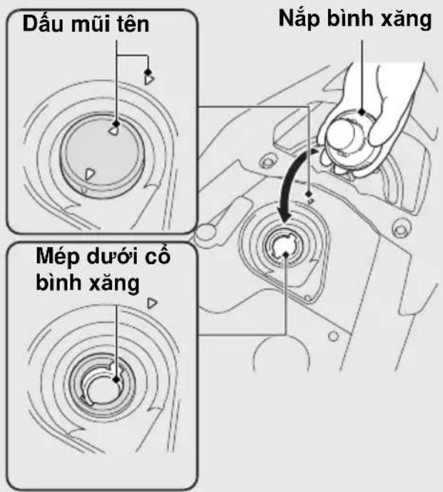 Dấu mũi tên Nắp bình xăng Mép dưới cổ bình xăng