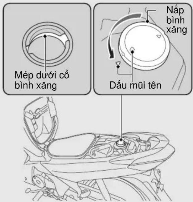 Mép dưới cổ bình xăng Nắp bình xăng Dấu mũi tên