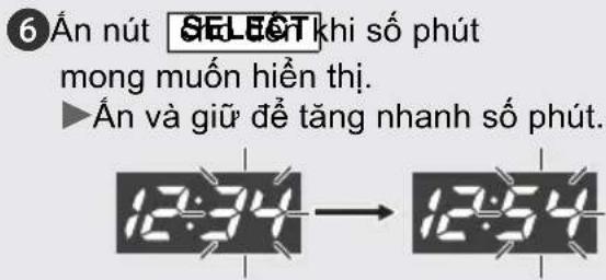 6 float nút SELECT khi số phút mong muốn hiến thị. ► float và giữ để tăng nhanh số phút.
