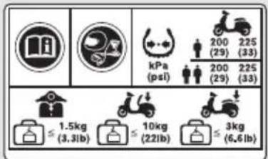 kPa (psi) 200 225 (29) (33) 200 225 (29) (33) 1.5kg (3.3lb) 10kg (22lb) 3kg (6.6lb)