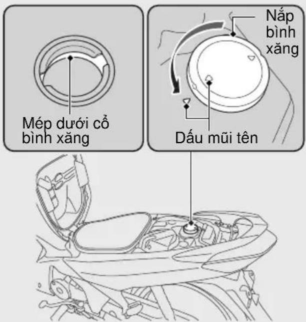Mép dưới cổ bình xăng Nắp bình xăng Dấu mũi tên