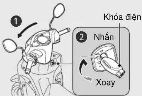 ① Khóa điện ② Nhấn Xoay