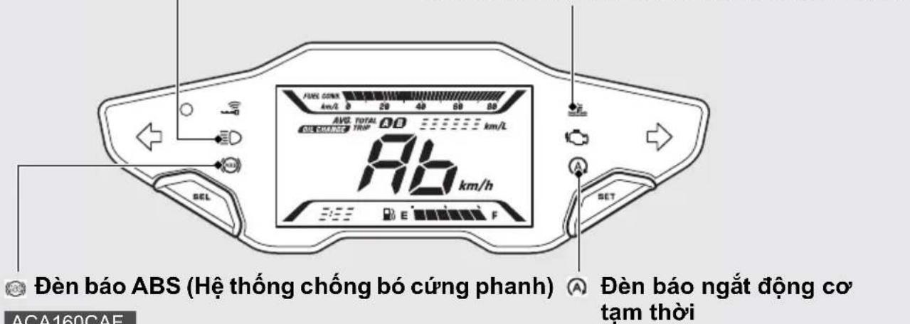 FUEL GOUR km/L 0 20 40 60 80 AVG. TOTAL DIL CHANGE TRIP 00 km/L 90 km/h SEL E F SET Đèn báo ABS (Hệ thống chống bó cứng phanh) Đèn báo ngắt động cơ tạm thời ACA160CAE