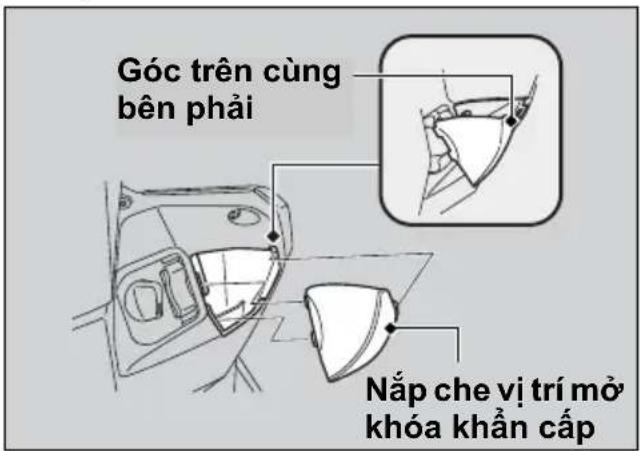 Góc trên cùng bên phải Nắp che vị trí mở khóa khẩn cấp