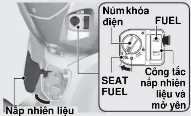 Nắp nhiên liệu Núm khóa điện FUEL SEAT FUEL Công tắc nắp nhiên liệu và mở yên