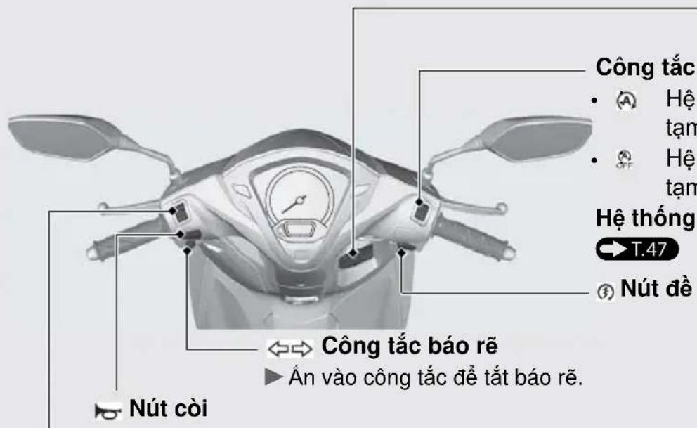 Công tắc • Ⓐ Hệ tạn • Ⓐ Hệ tạn Hệ thống T.47 Nút đề Công tắc báo rẽ ▶ Ản vào công tắc để tất báo rẽ. Nút còi