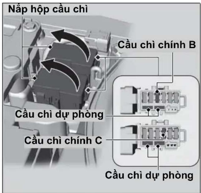 Nắp hợp cầu chỉ Cầu chì chính B Cầu chì dự phòng Cầu chì chính C Cầu chì dự phòng