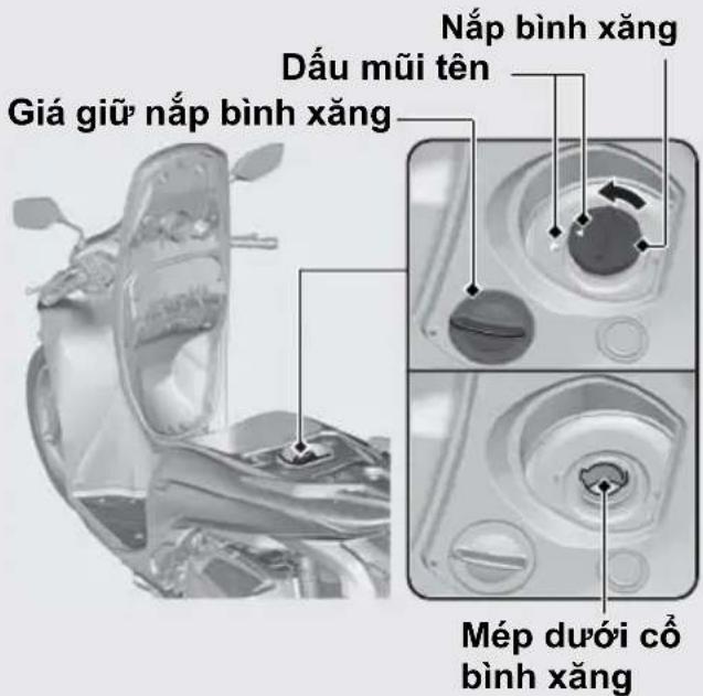 Giá giữ nắp bình xăng Dấu mũi tên Nắp bình xăng Mép dưới cổ bình xăng